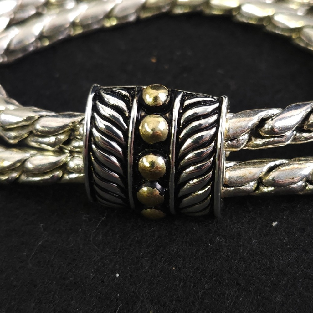 Double Chain Bracelet Magnet Closure, Multi Metal Rope Barrel Design - Picture 2 of 5